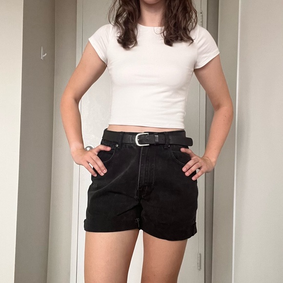 Black Jean Cuffed Shorts - Picture 1 of 4